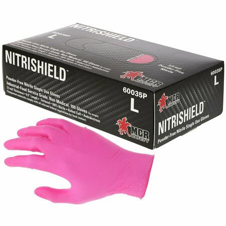 MCR SAFETY NitriShield, Nitrile Disposable Gloves, 3.5 mil Palm Thickness, Nitrile, Powder-Free, L, 1000 PK 60035PL